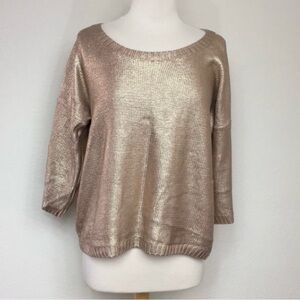 Charlotte Metallic Rose Gold Boxy Crew Sweater Size Medium Cottagecore Coastal